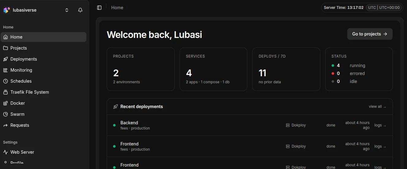 Dokploy dashboard